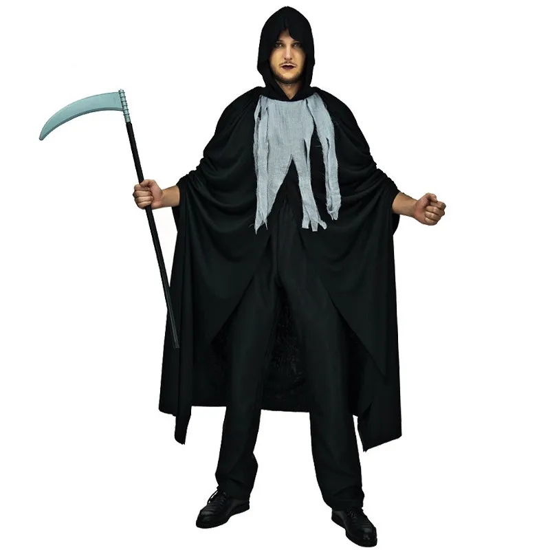 Black Death Scary Cosplay Trajes para Homens, Soul Reaper, Fantasma, Halloween, Carnaval, Purim, Boate, Bar, Interpretação, Show, Vestido de Festa, Adulto