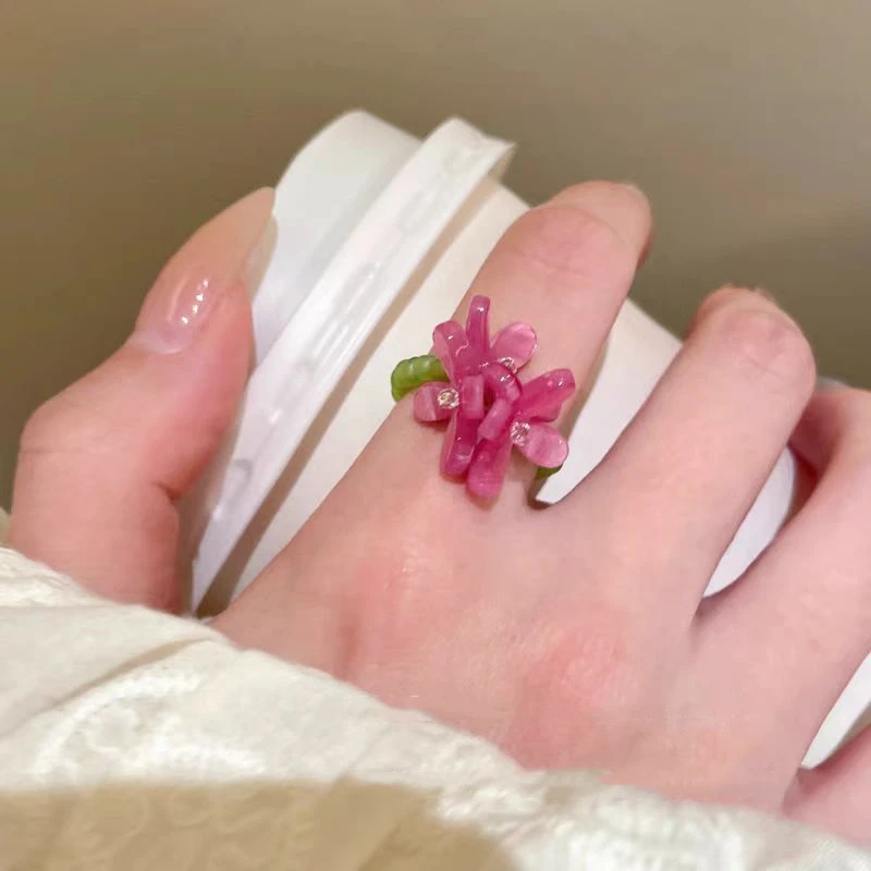 

Simple Fresh Resin Flower Earrings Set of 3 Pairs for Women Cute Violet White Lily Rice Bead Ring Holiday Vacation Jewelry Gift