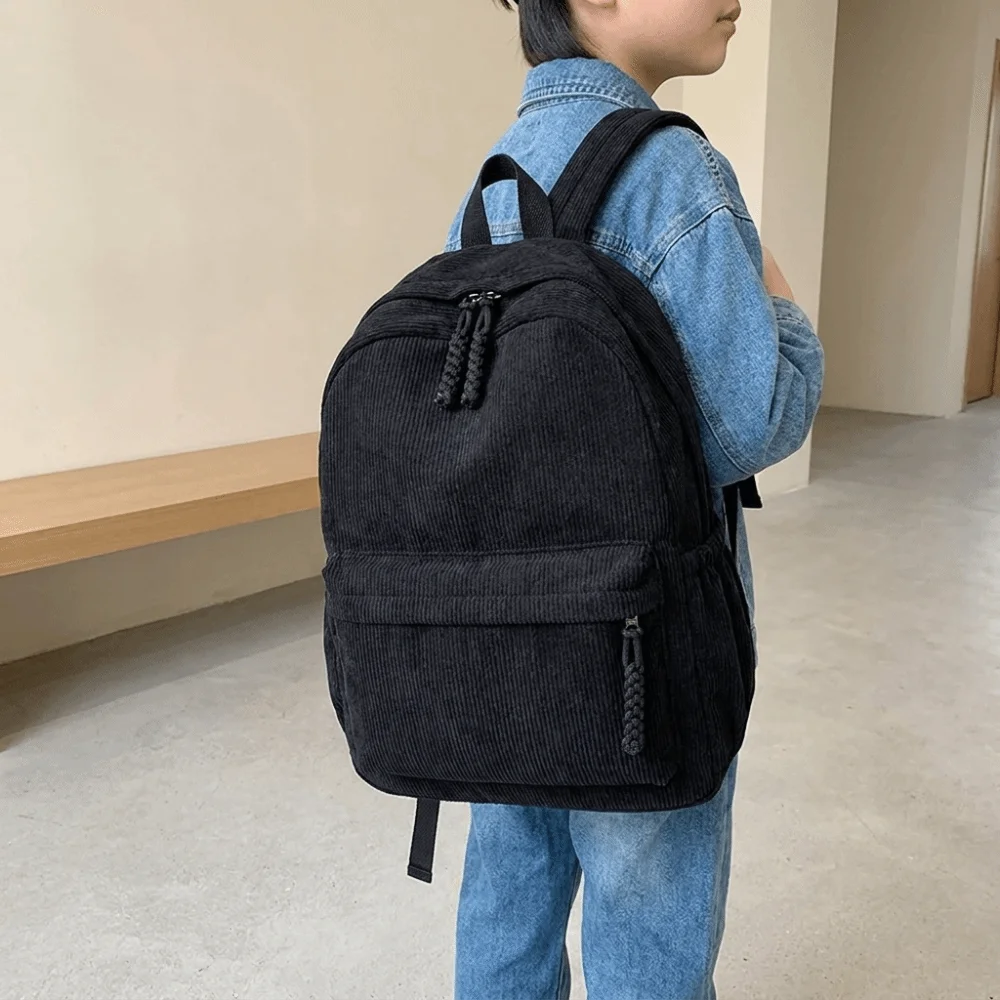 Lightweight Corduroy Backpack Solid Color Japanese Style Students School Bag Portable Large Capacity Students Daypack Women