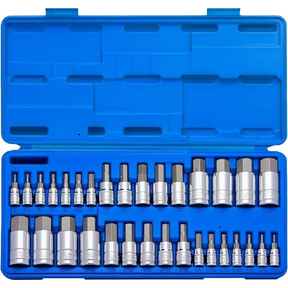 

32-Piece Allen Hex Bit Socket Set, SAE & Metric Sizes, Made with Durable S2 Steel