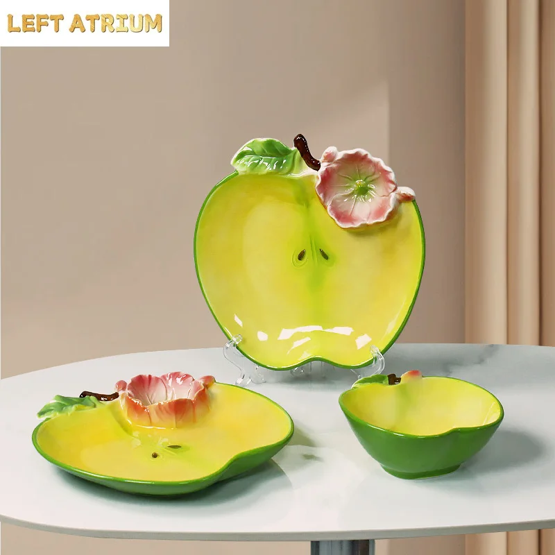 Creative Apple Shaped Plate Ceramic Fruit Plate Dumpling Plates Dessert Bowl Salad Bowl Pasta Dish Sashimi Plates Dim Sum Dish