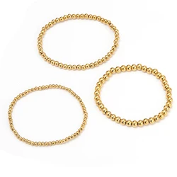 Classic Gold Plated Beaded Bracelets For Women Handmade 3/4/5 mm Stainless Steel Beads Stretch Layered Bracelets Wholesale