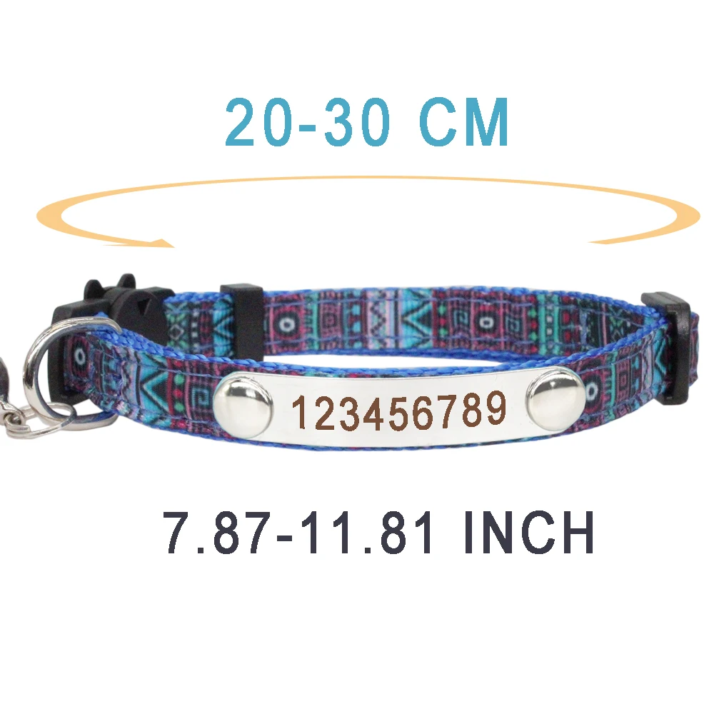 Personalized ID Cat Safety Buckle Collar Bohemia Style Adjustable Custom Nameplate Free Engraving Stainless Steel Nylon Necklace