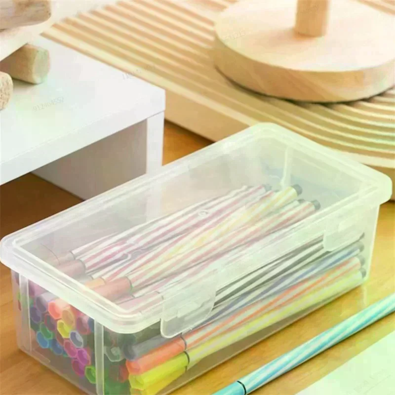 1PC Large Capacity Pencil Case Box PP Material Transparent Pencil Box Stackable Office Supplies Storage Organizer Box