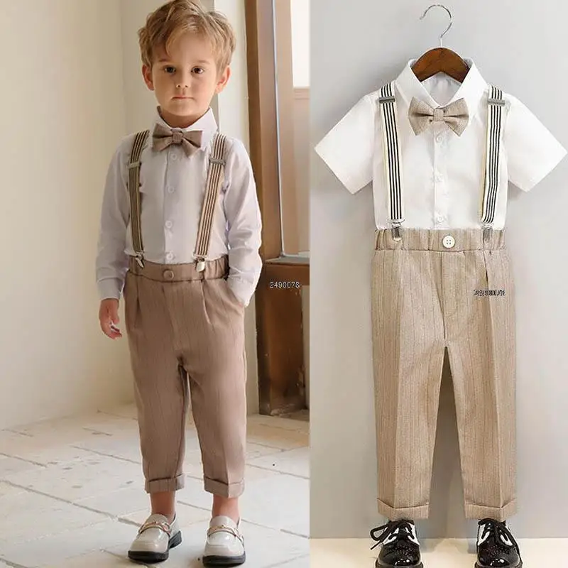 Boys Khaki Spring Summer Photography Suit Children Formal Wedding Performance Dress Baby Kids Luxurious Birthday School Dress