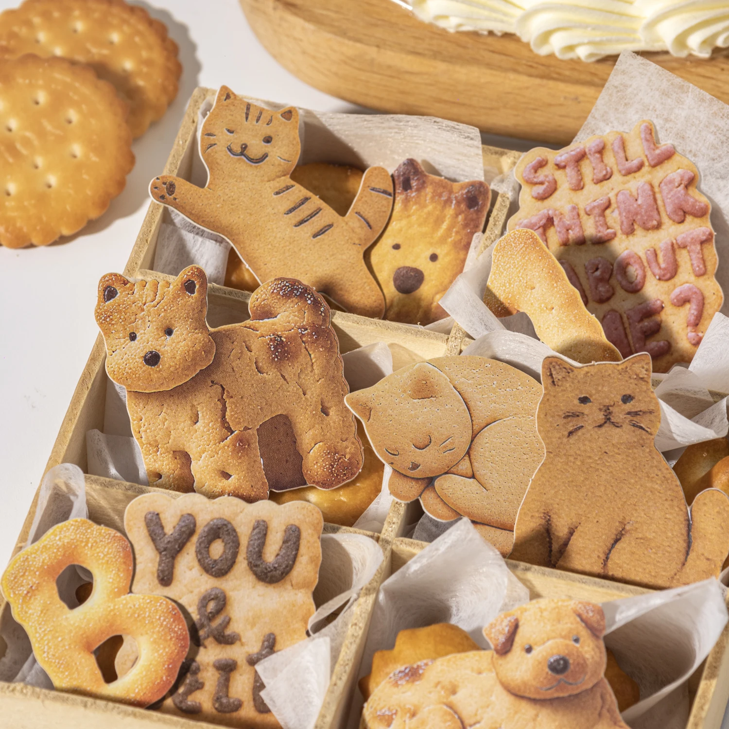 Cookie's Ramblings Series Kawaii Cat Dog Cookie Shape Landscape Sticker Creative DIY Journal Material Collage Stationery