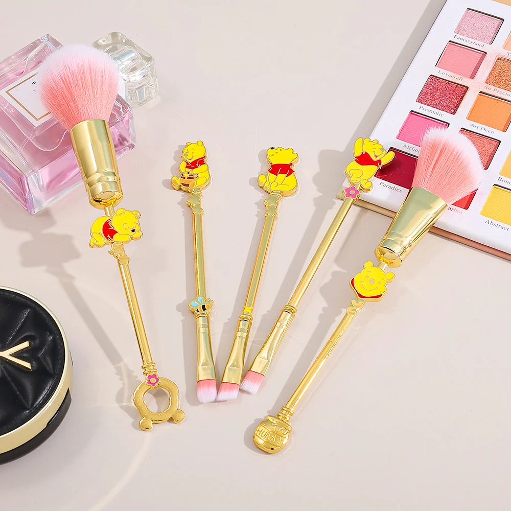 Juego de brochas de maquillaje de metal Pooh Bear, 5 uds., Kits de herramientas de brochas de maquillaje para sombra de ojos, delineador de ojos, brochas cosméticas, Maquiagem
