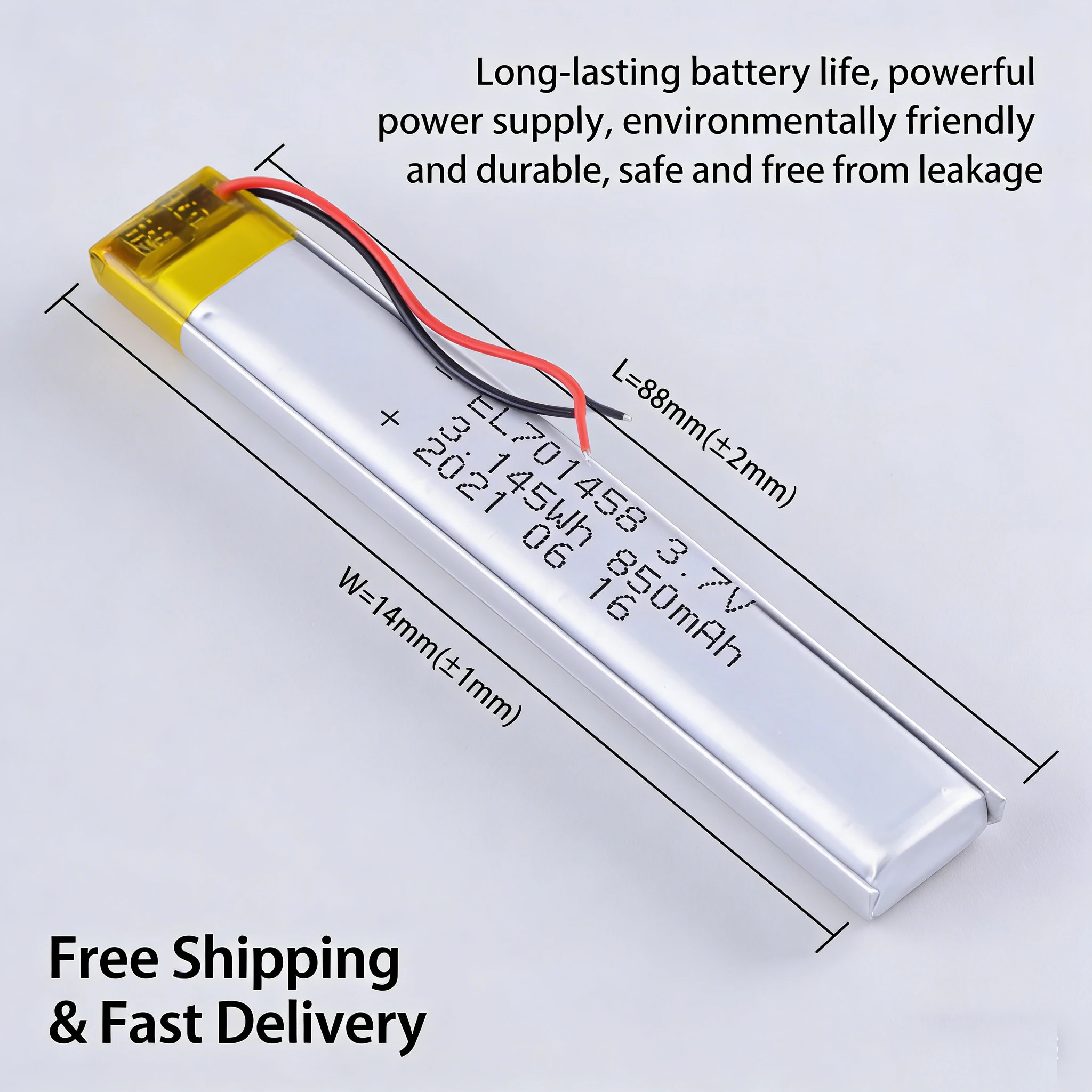 

850mAh 3.7V 701488 Li-Polymer Replacement Battery for Fingerprint Lock Beauty Device Massager Electric Toy Rechargeable