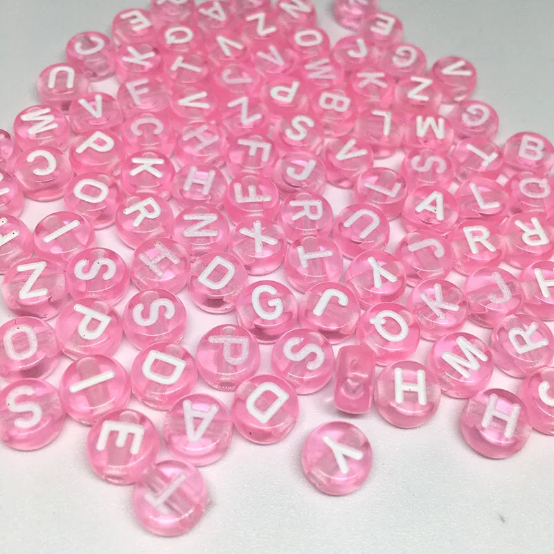 500pcs/lot Clear Pink 7mm Letter Beads Mixed Random Alphabet Beads For Jewelry Making DIY Bracelet Necklace Accessories