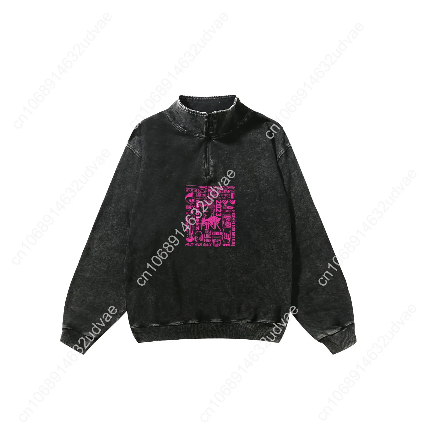 Pink Retro Sweatshirt Man Woman Teenager Vintage Pullover Half Zipper Sweat Shirt Photo Custom Made Tops Long Sleeved Tshirt