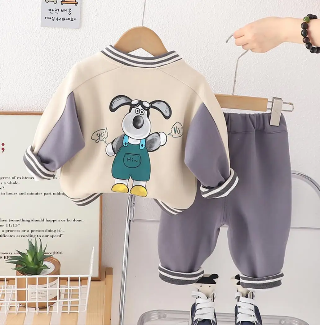 Toddler Boys Designer Outfits Spring Autumn Clothing Cartoon Printed Cardigan Coat Shirts Pants 3Pcs Sets Children Sport Suits