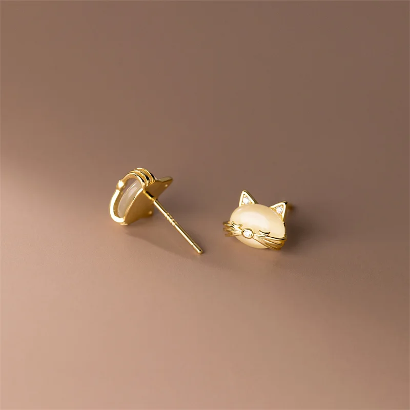 Fashion Crystal Opal Cute Cat Stud Earrings For Women Girls Handmade Party Wedding Fashion Jewelry Gifts eh065