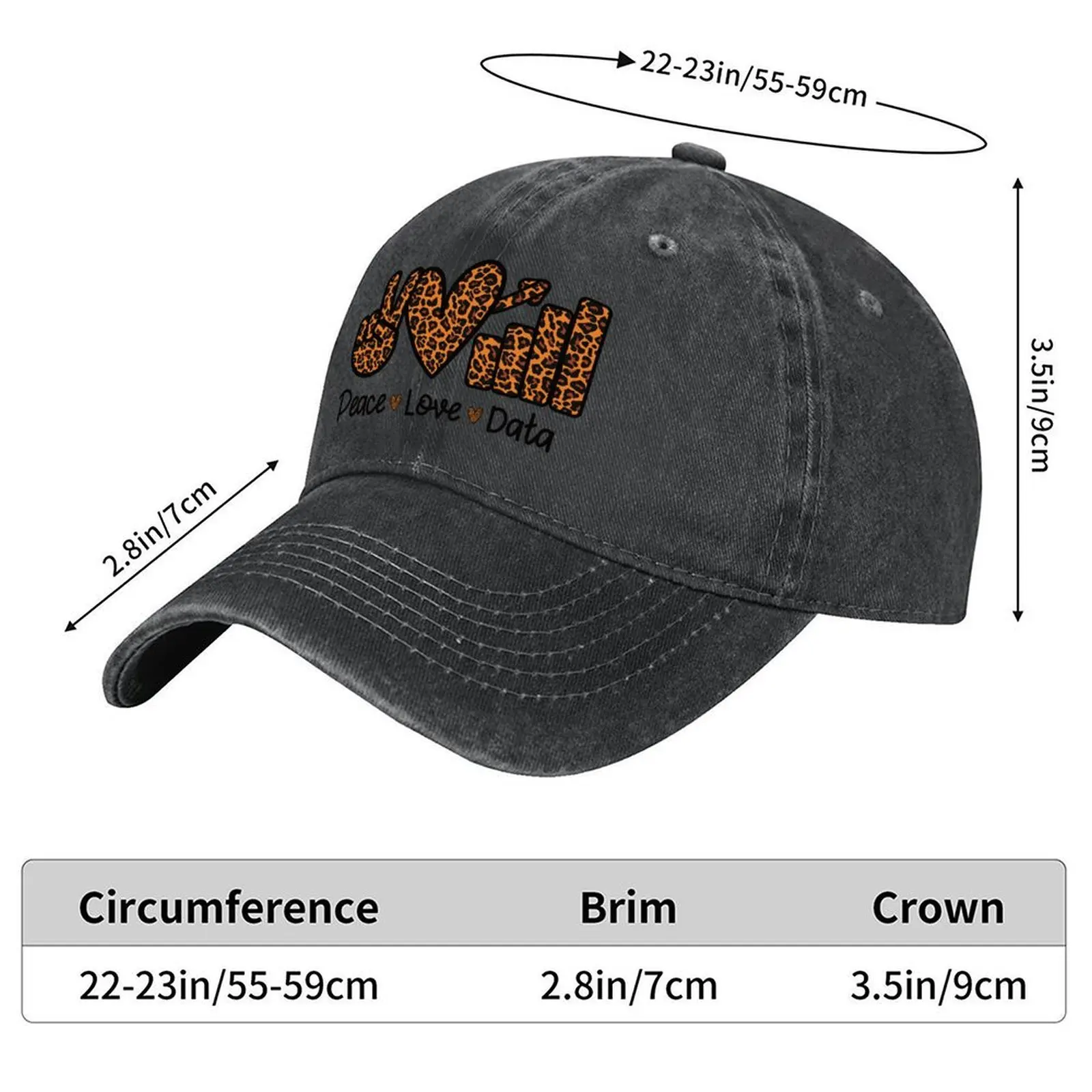 Peace Love Data Leopard Data Analyst Science Gift Funny Data Scientist Baseball Cap Golf Hat Man Golf Wild Ball Hat Female Men's view 2