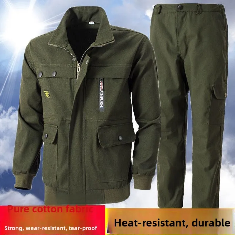

Утепленный рабочий костюм из чистого хлопка с камуфляжным принтом для мужчин, весна-осень, для строительных работ, спецодежда для защиты труда