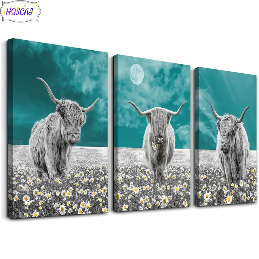 

3D Diy Dutch highland cattle, daisies Diamond Painting Cross Ctitch Kits Diamond art Mosaic Embroidery Painting New Year Gift