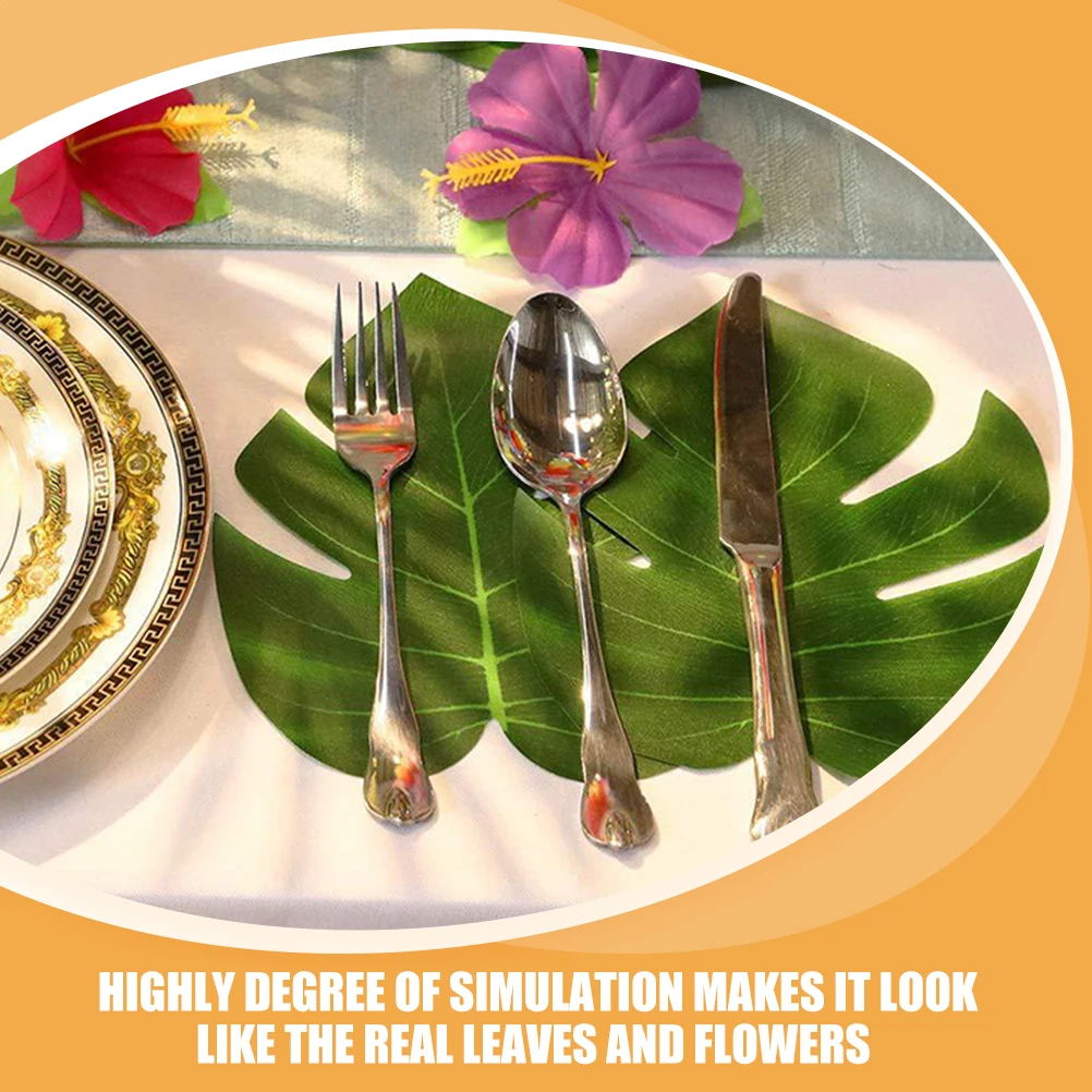 

1 Set Simulation Hibiscus Flowers Artificial Monstera Leaves Tropical Faux Green Fake Leaf Decor Home Party Photo Props Diy