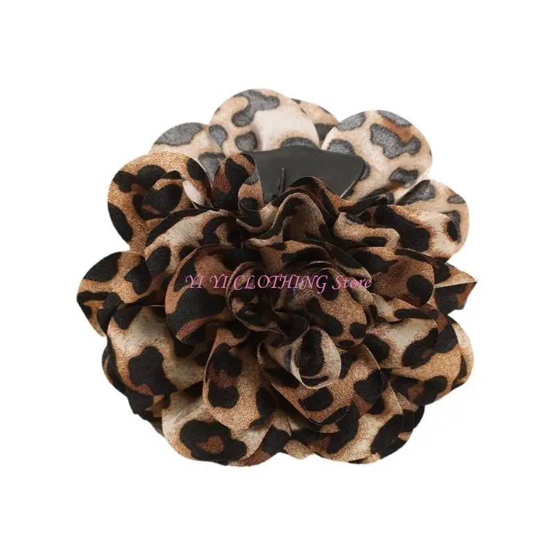 

N5KF Retro Leopard Pattern Hair Clamp with Camellia Designs for Stylish Ladies