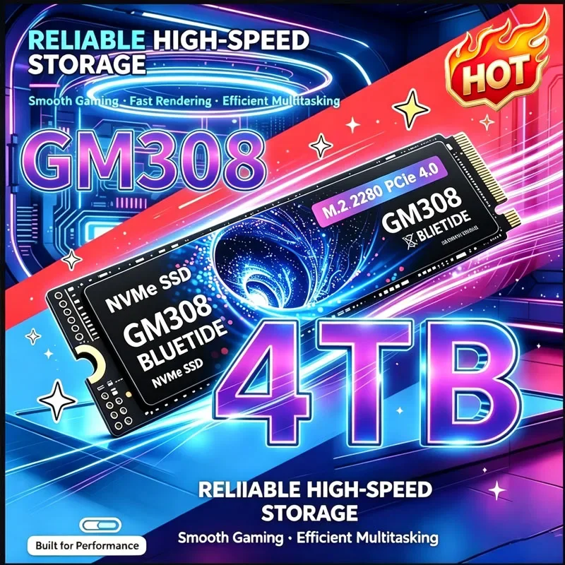 M2 2280 NVMe GM308 High Speed SSD Hard Disk 1/2/4TB Option High Read Write Speed Solid State Drive Perfect for PS5 Gaming Mac