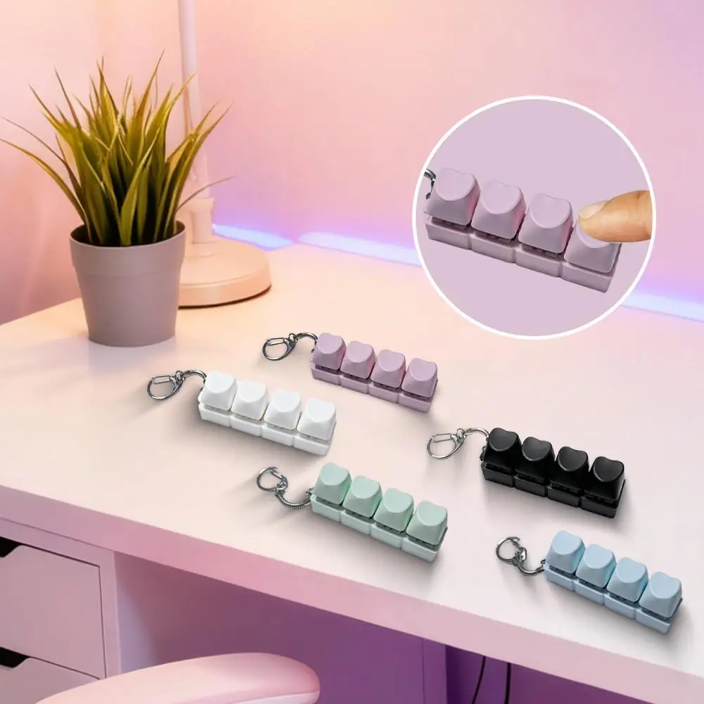 4Keys Finger Button Anti-stress Toys Button Keycap Gifts Decompression Keychain DIY Calming Keychain Keyboard Office W4X3