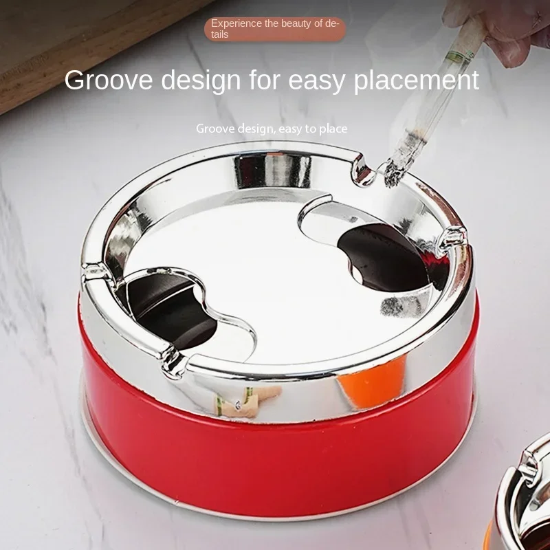 Stainless Steel Round Windproof Ashtray with 360° Rotating Lid for Home Office Living Room Decoration Men Sealing Ashtrays