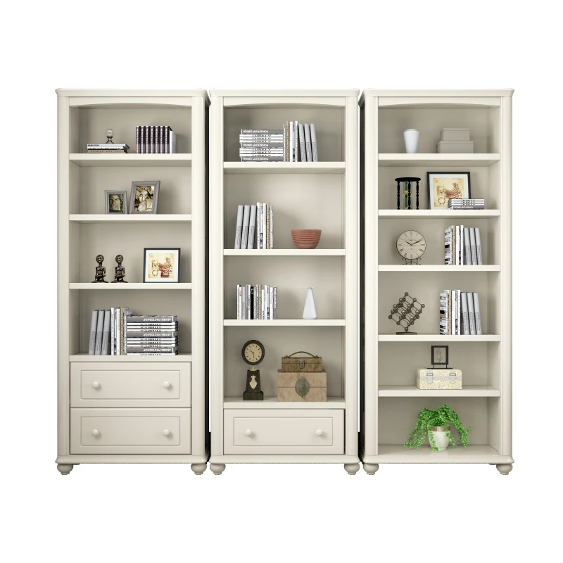 

Solid wood bookcase shelf combination cabinet layered shelf light luxury cabinet storage children and students white simple