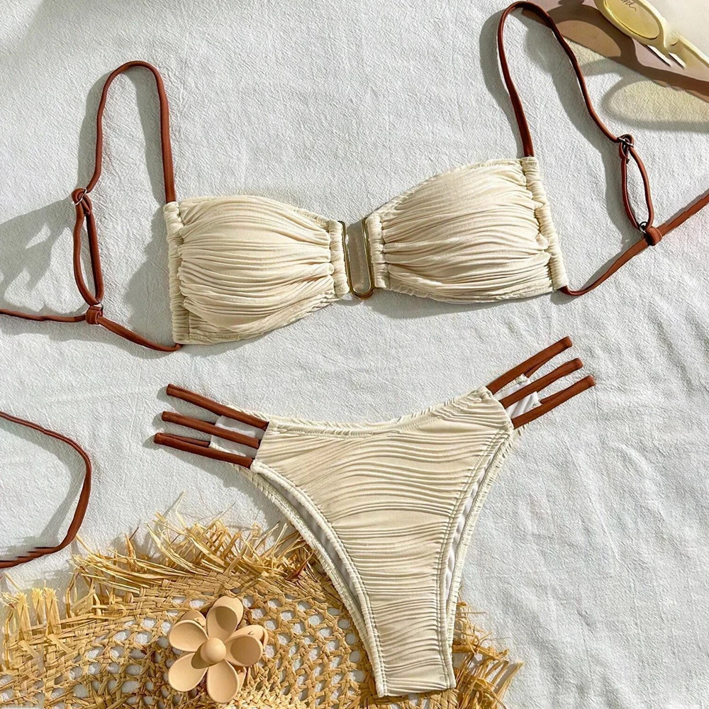 

Para Praia 5 цветов без бретелек купальник-бандо женский 2025 бикини из двух частей сексуальные стринги купальный костюм летний пляжный купальник