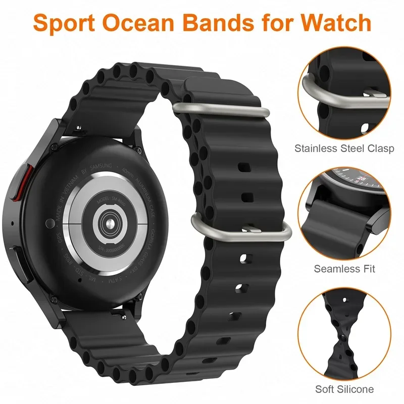 20mm Band For Samsung Watch 7 40 44mm Strap Silicone Sport Bracelet For Samsung Galaxy Watch 4 5 6 40mm 46mm Ocean Watchband