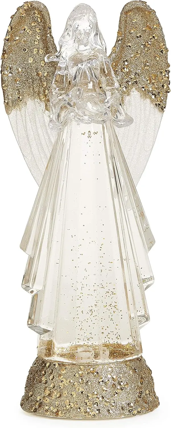 

12.75-Inch Swirling Angel with Gold Wings and LED Lights, USB-Powered Christmas Tabletop Decoration for Sparkling Holiday Accent