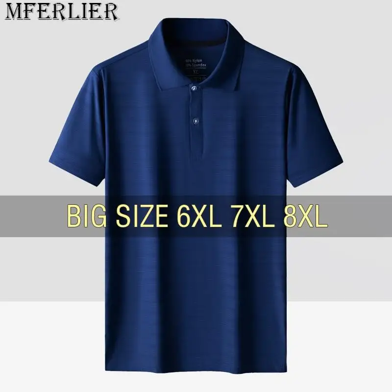 

Men Polo Shirt Cool Thin Summer Oversized 6XL 7XL 8XL Plus Size 2023 Elastic Short Sleeve T shirts Black Loose Male Breathable