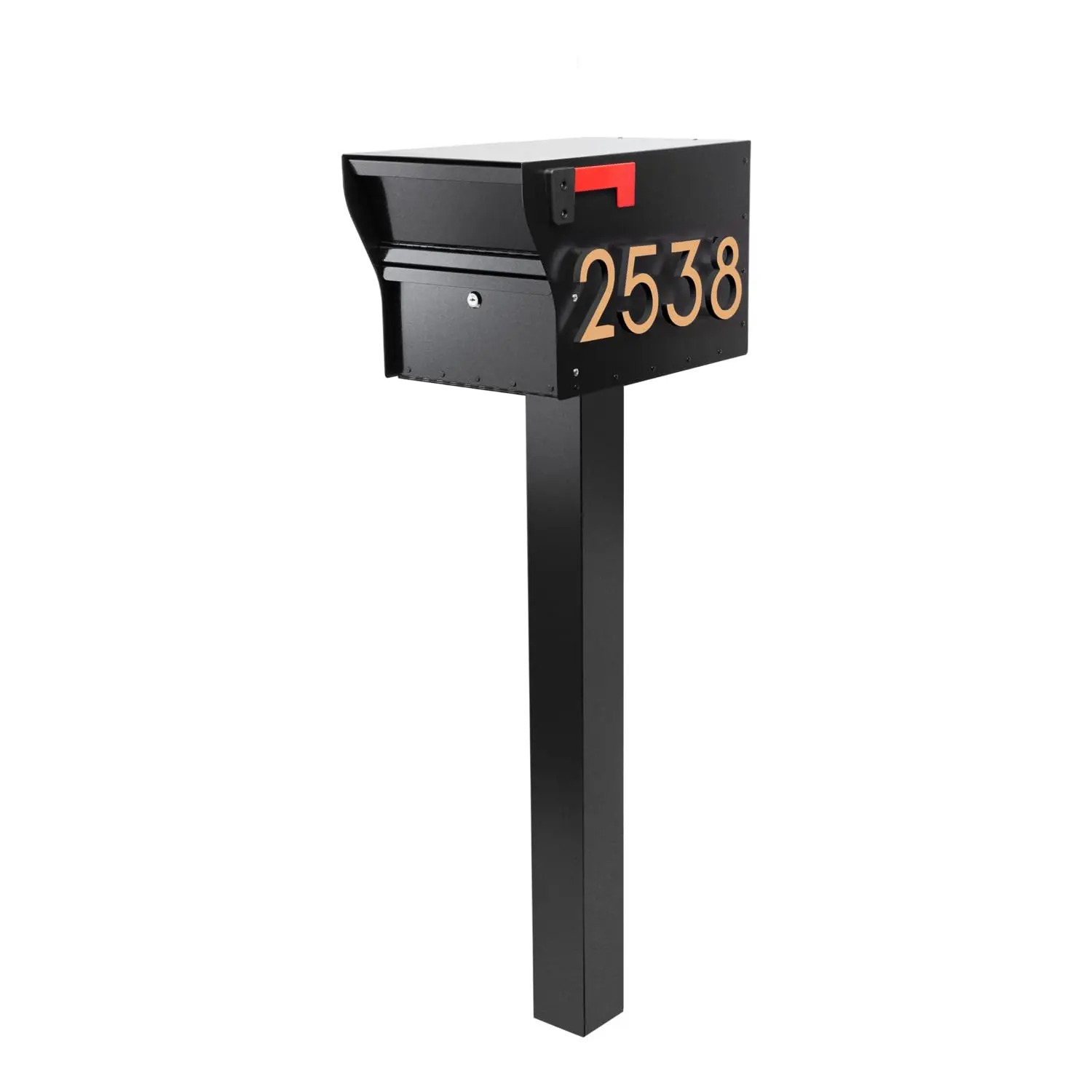 MailVault Streetside Locking Mailbox with Post, Personalize with Modern Stand-Off Address Numbers Package – Steel