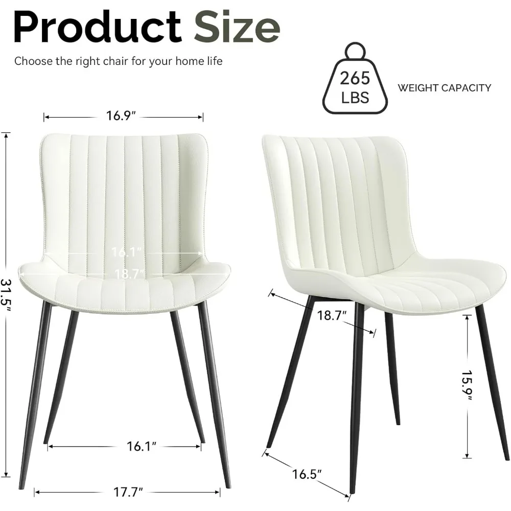 كراسي طعام، كرسي غرفة طعام حديث 16 بوصة جلد مع إطار خشبي ومعدني، مجموعة من 4 قطع