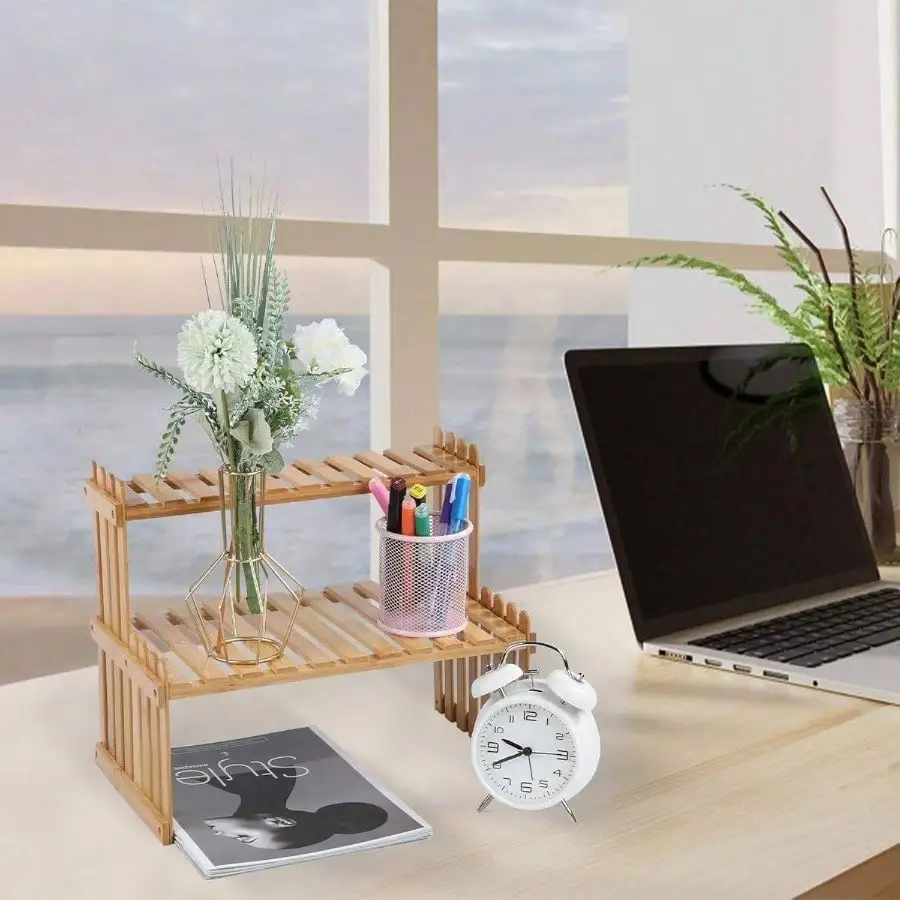 2 Tiers Plant Stand Shelf,Desk Flower Pot Holder,Adjustable Desktop Shelf Display Organizer Ladder Rack Kitchen Rack 14.6 Length