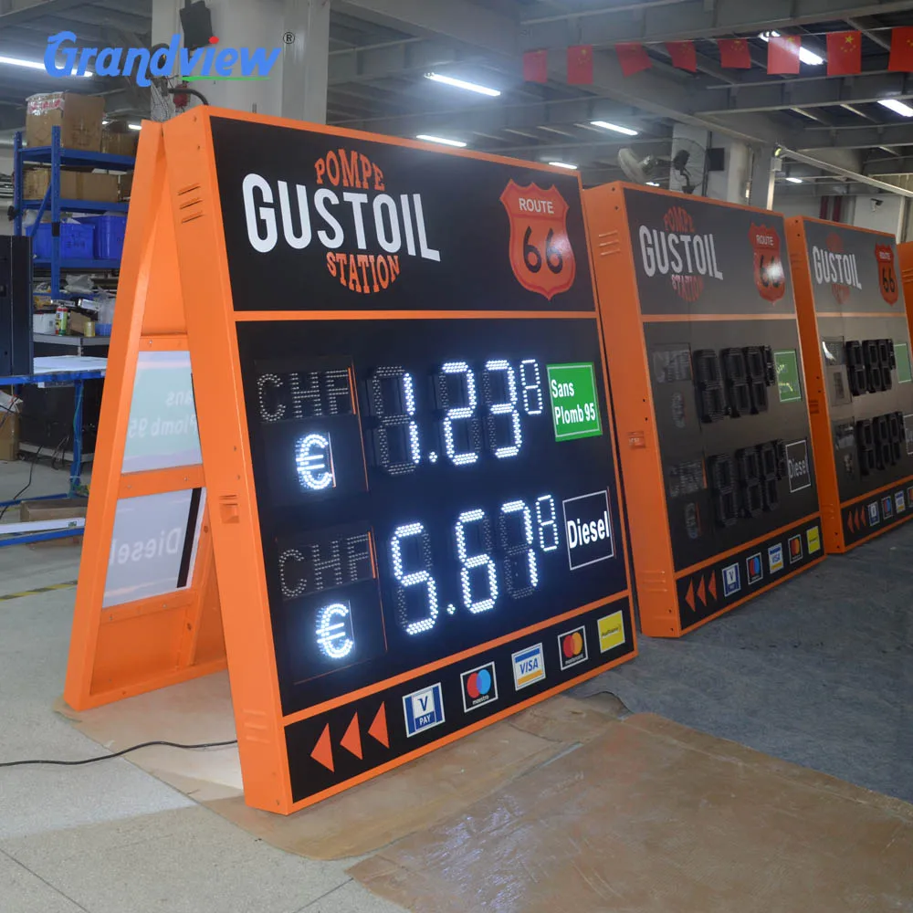 Aluminum Led Display Board Price Pylon Sign Petrol Station Sign  Pole Gas Station Digital Fuel Price Sign