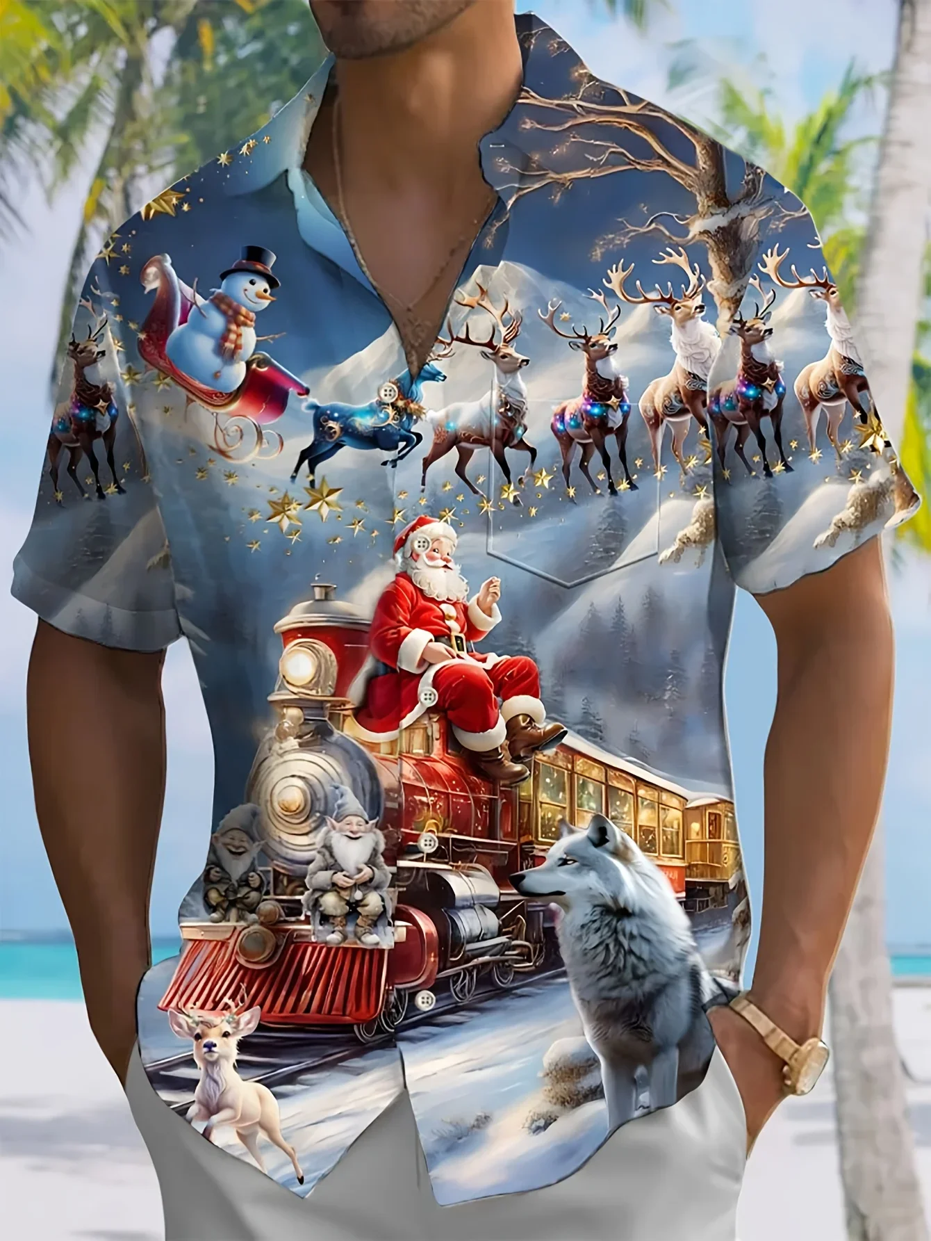 Summer Fashion Men's Man Short Sleeve Hawaiian Shirt Vibrant Tropical Print Loose Fit Lightweight Holiday Party Tops