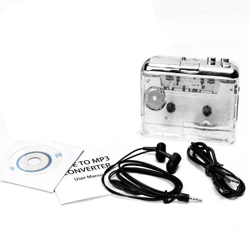 1Set Cassette To MP3/CD Type-C Walkman Audio Music Player Cassette Recorder Transparent