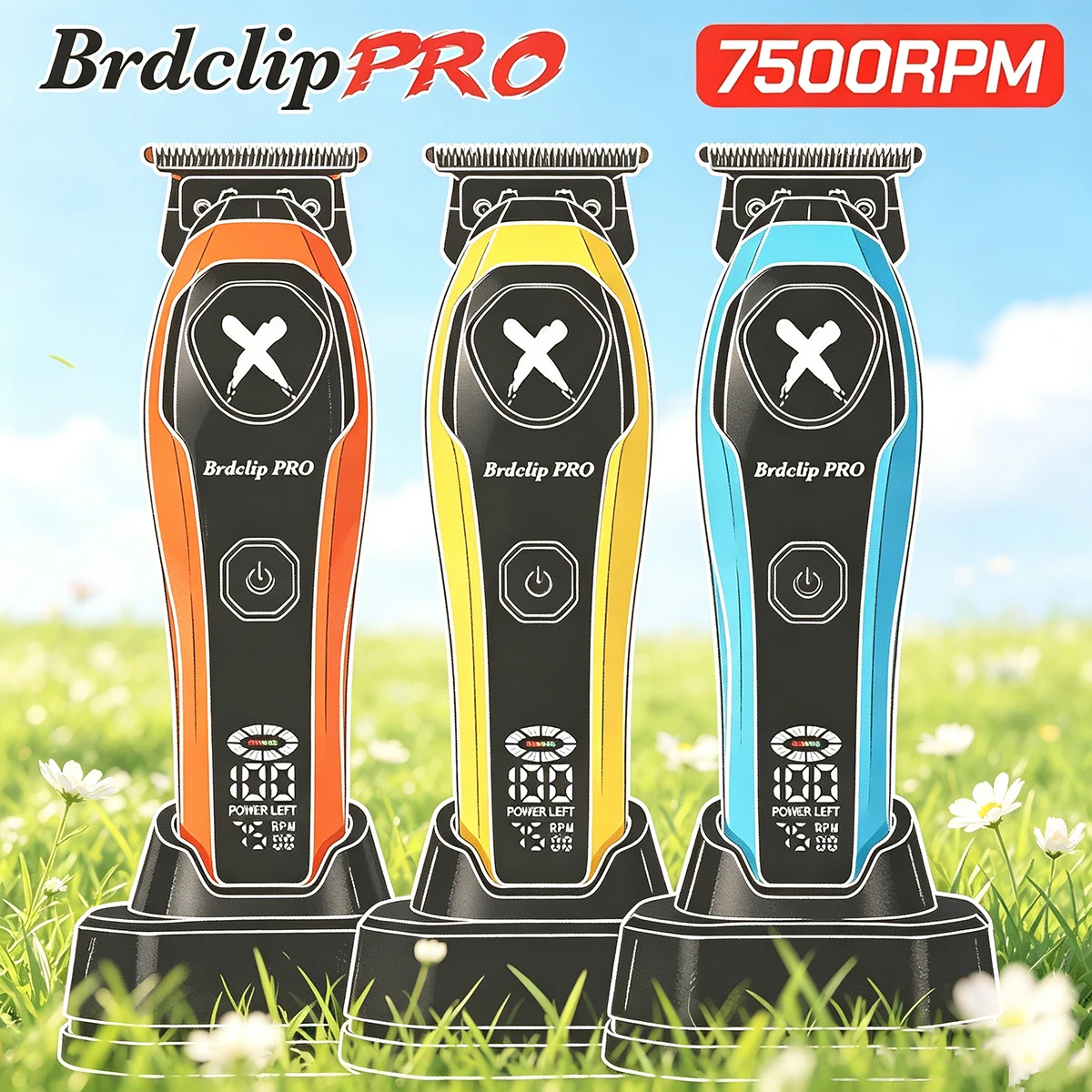 

Professional BRDCLIP 2-speed Barber Shop Barber Hair Trimmer 7500RPM DLC Blade Base TYPE-C Charging Travel Lock LCD Display
