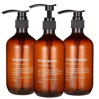 3-teiliges wasserdichtes Shampoo-Conditioner-Spender-Set, wiederverwendbare Pumpflaschen für Duschseife, Körperwäsche, Haarpflege mit bedrucktem Etikett