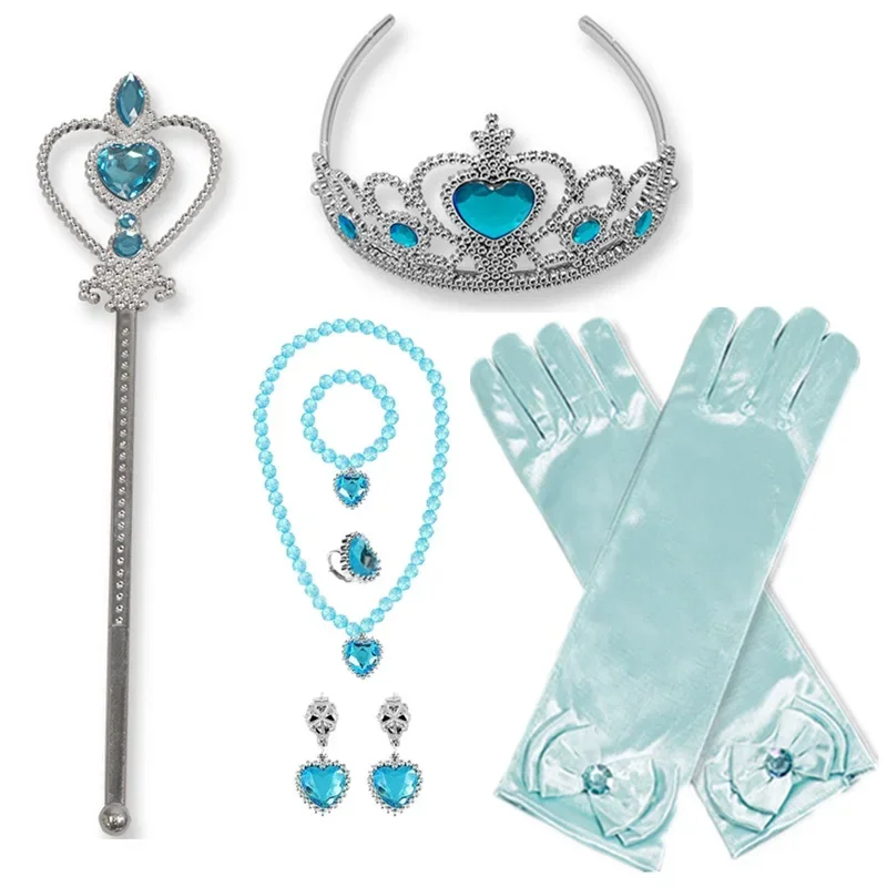 Frozen Elsa Anna Girls Princess Accessories Kids Magic Wand Crown Cosplay Snow White Rapunzel Tiara Gloves Party Supplies Sets