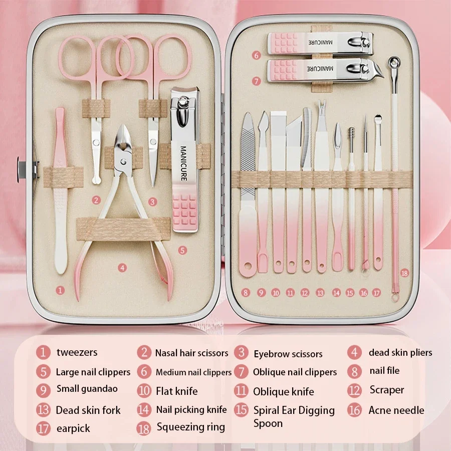 Kit de manicura de alta calidad, juego de manicura de acero inoxidable con gradiente para reparación de pies, herramientas de cuidado Personal, juego completo de regalo de Navidad