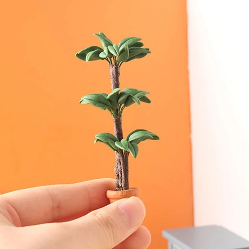 Planta en maceta en miniatura para casa de muñecas, maceta de árbol de la Fortuna, modelo de bonsái, accesorios de muebles para casa de muñecas, decoración de jardín, juguetes para niños, 1:12