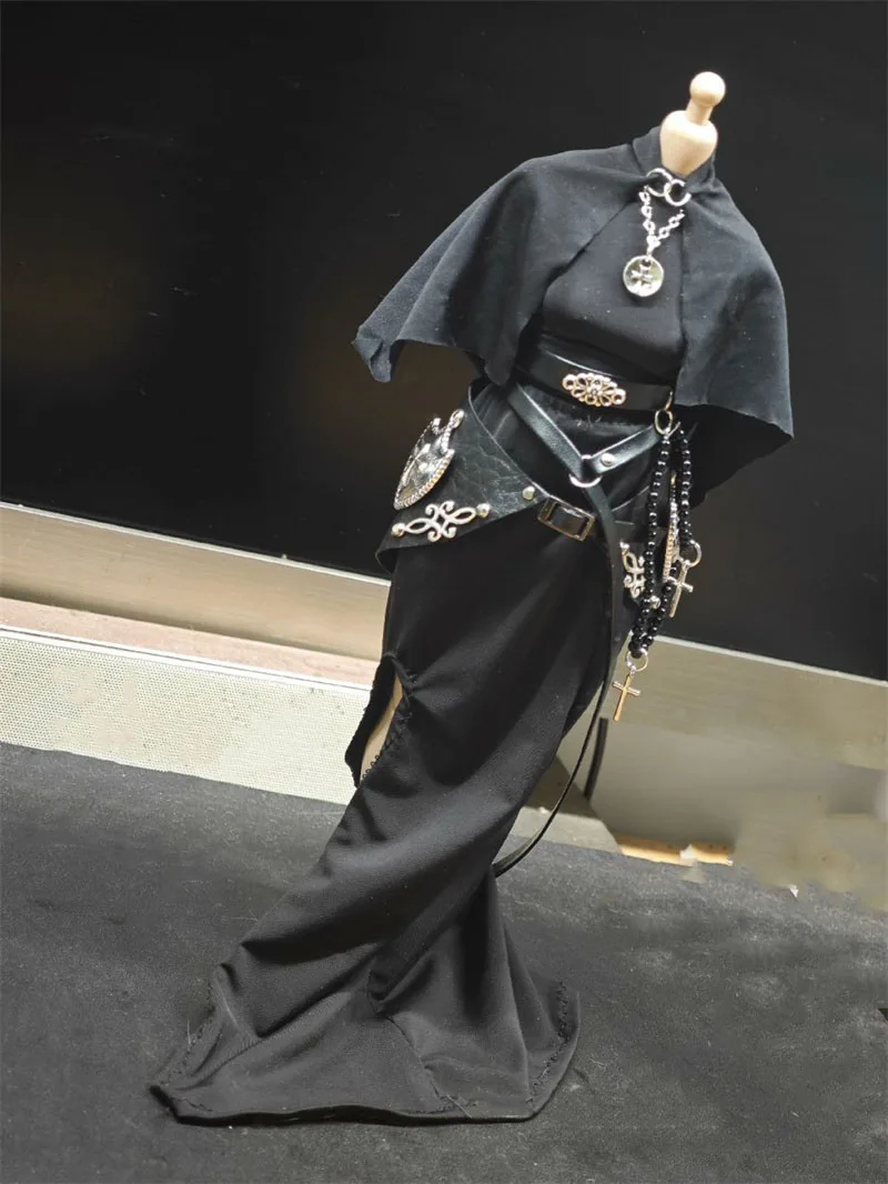 In Stock 1/6 Scale Female Fashion Trends Handsome Cool Dark Style Black Shawl Dress Fit 12inch Action Figure Model Toys