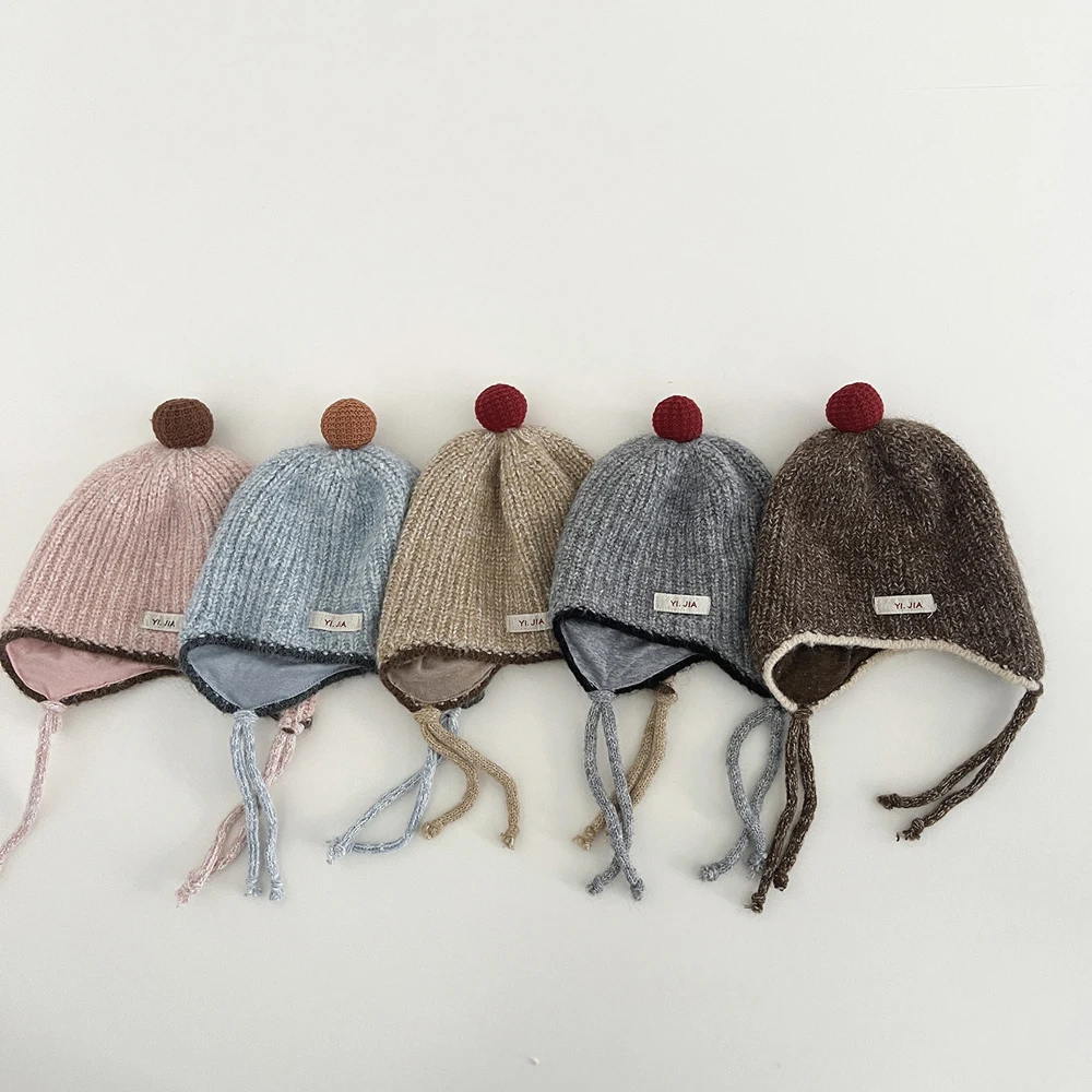 

Autumn Winter Fashion Kids Boys Girls Knitted Hats Soft Warm Children Ear Protection Caps Letter Pattern Baby Beanies