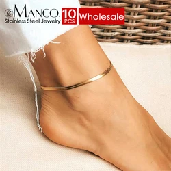 eManco 10PCS Snake Chain Anklet for Women/Men Beach Blade Chain Anklet Stainless Steel Not Allergic Dropshipping/Wholesale