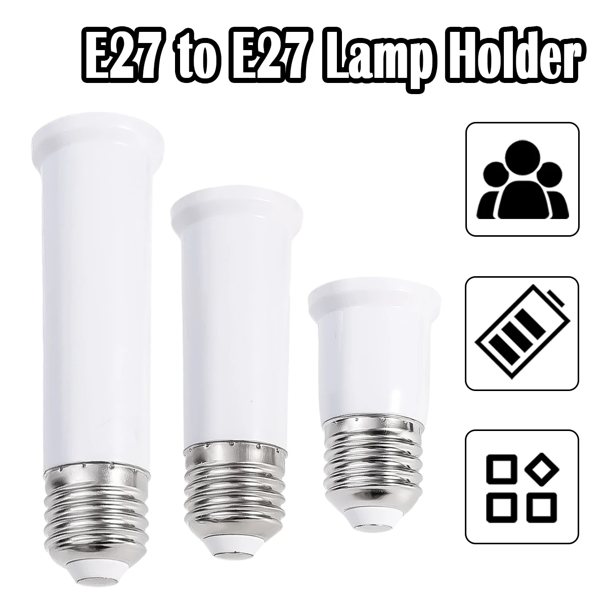 E27 to E27 Extender Lamp Holder 220V Head Adapter White-Shell Bulb Converters Holders Bases Accessories 65-120Mm Silicone Socket