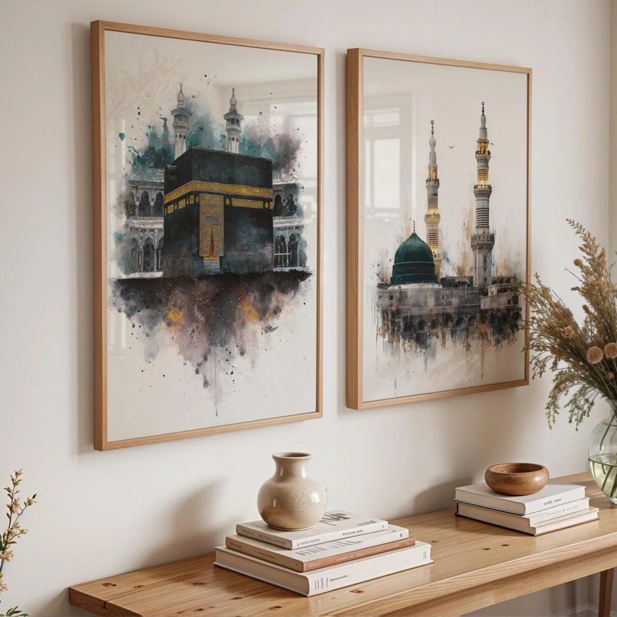 2pcs frameless Canvas Painting 2pcs/set Islamic Masjid Nabawi Canvas Print Poster Modern Ramadan Muslim  Art Prints Bedroom Wall