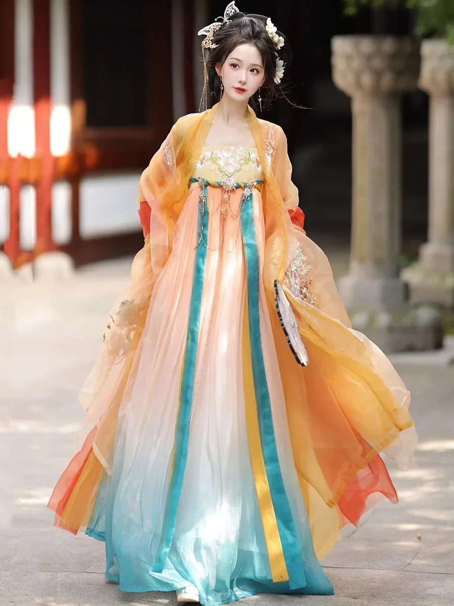 Chinese Traditional Dress Song Long Sleeved Placket Shirt Placket Skirt Immortal Aura Song Made Orange Hanfu Female Dunhuang Set