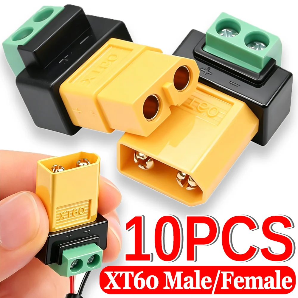 10-1PCS XT60 Connectors Screw Terminal Adapter XT60 Male/Female To 2PIN Solderless Power Plugs Adapters for Solar Panels Drone