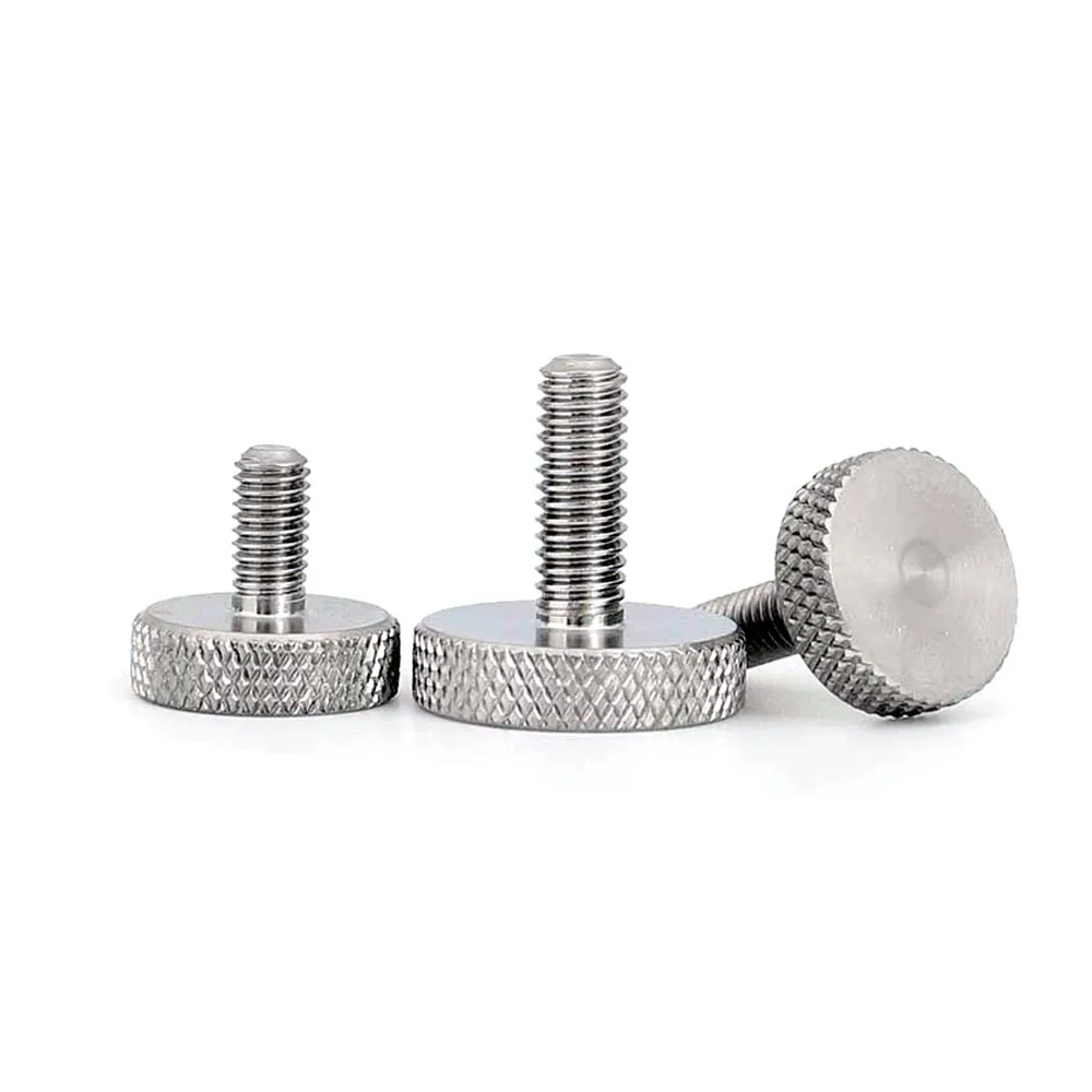 1pc M3 M4 M5 M6 M8 M10 GB835 304 Stainless Steel Knurl Flat Round Head Hand Tighten Curtain Wall Glass Thumb Screw Bolt DIN653