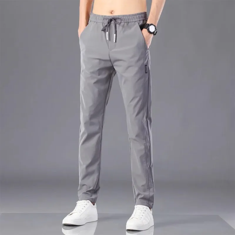 Men's Summer Cool Feeling Large Size Casual Pants Straight Leg Wear Resistant Work Trousers Loose Fit Spor Office Wear