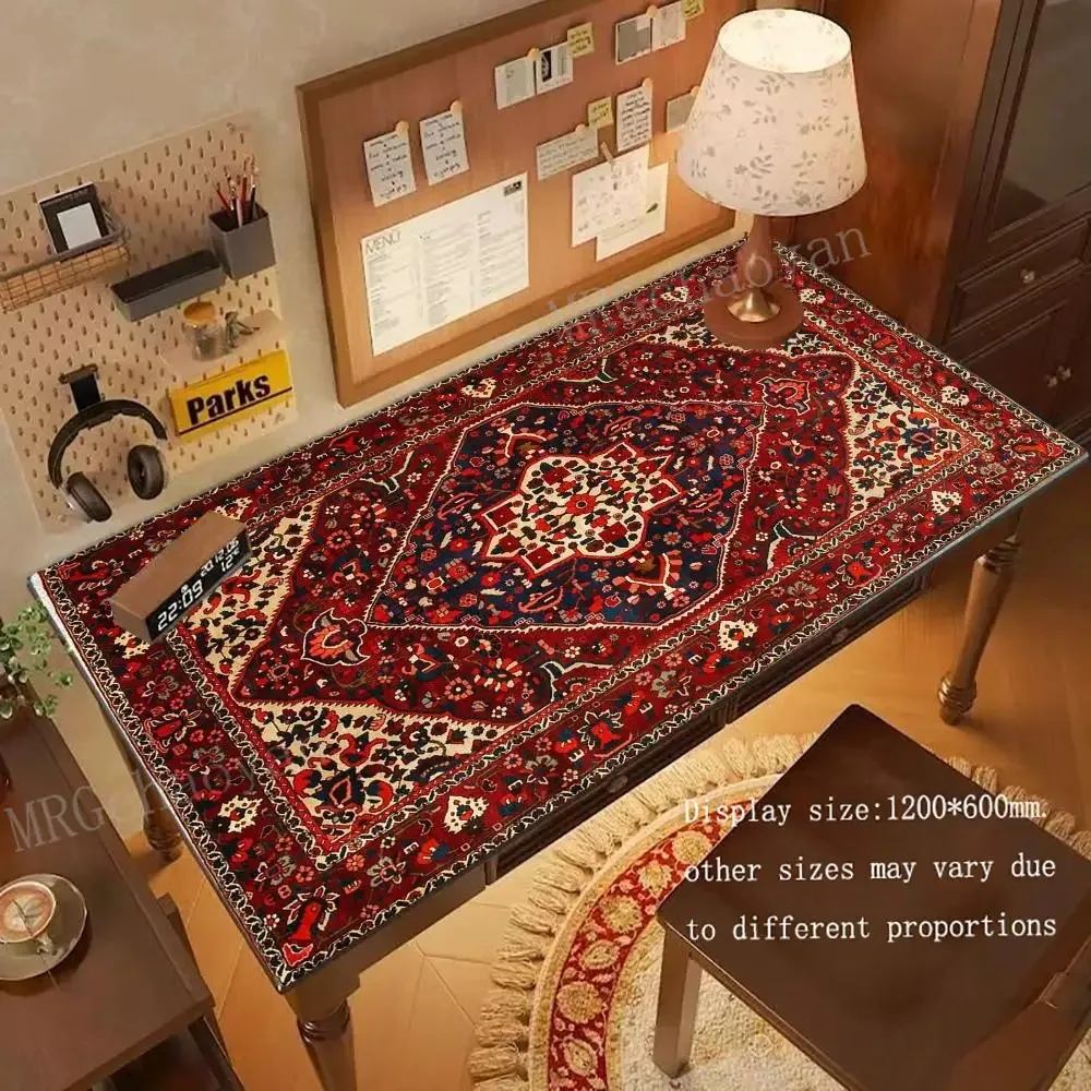 

A huge Persian carpet, a mysterious retro carpet, a Pc player mouse pad, a rubber mouse pad, a gaming speed keyboard,and office